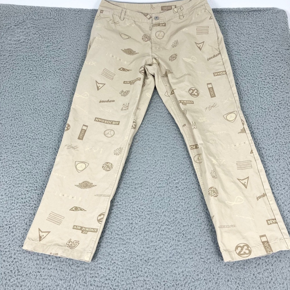 Nike Air Jordan Pants Mens 34 Tan Flight Heritage Woven Khaki All Over Print